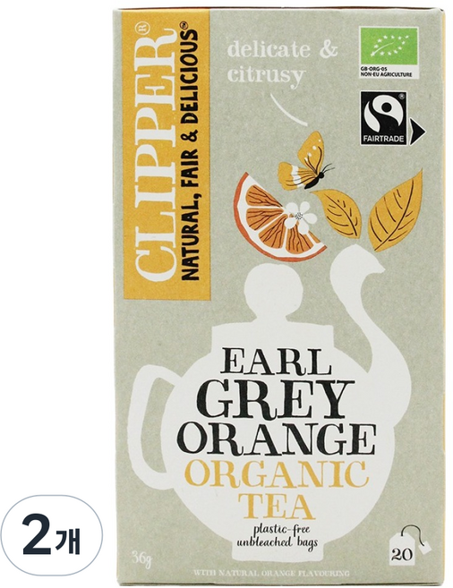 클리퍼 유기농 얼그레이 오렌지 차, 1.8g, 2개, 20개입