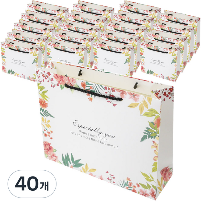 리드홈 사랑스러운 블라썸 코팅 쇼핑백 대, 혼합색상, 40개