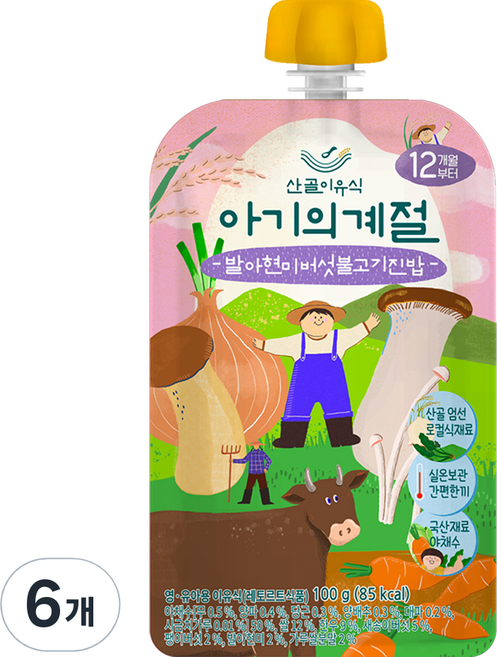 에코맘의산골이유식 유아용 아기의계절 완료기 발아현미버섯불고기진밥, 100g, 6개
