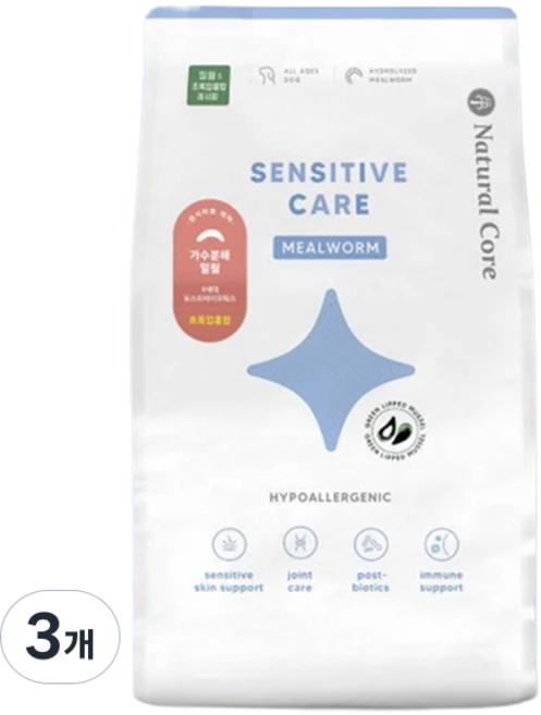 네츄럴코어 강아지 센시티브 케어 기능성 사료 작은입자, 피부/피모+알러지, 1.2kg, 3개 - 쿠팡