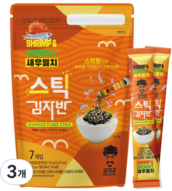 김대감 스틱 김자반 새우멸치 7p, 70g, 3개