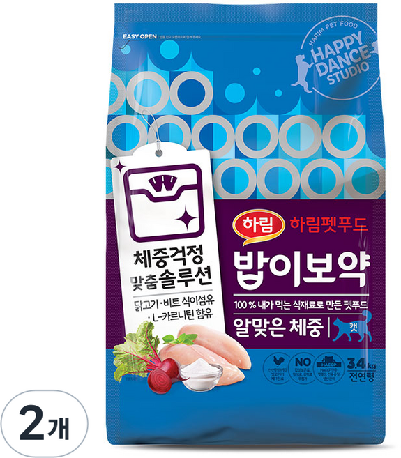 밥이보약 전연령 고양이 기능성 사료, 다이어트(체중감소), 3.4kg, 2개