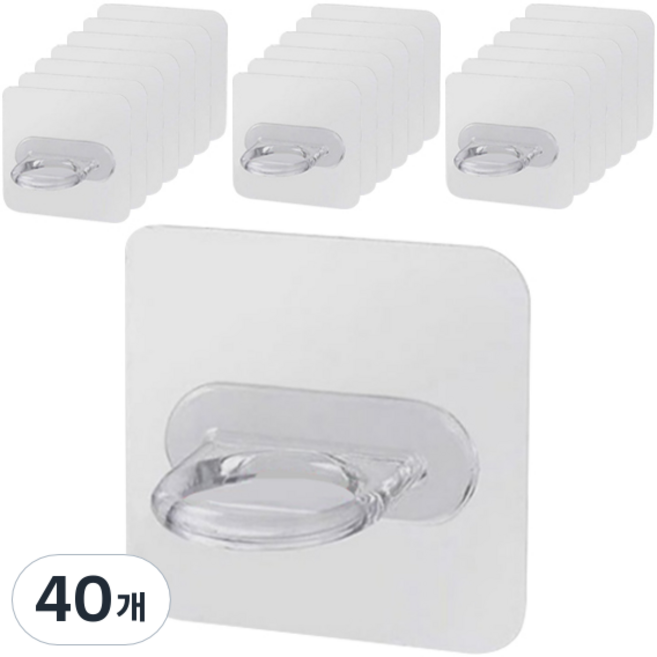 리빙홈디테일 무타공 다용도 욕실 용기 걸이 후크 GE-12, 투명, 40개