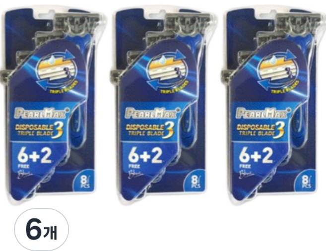 미빌 PearlMax 3단 블레이드 일회용 면도기 블루, 6개, 8개입
