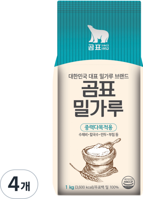 곰표 밀가루 중력다목적용, 1kg, 4개