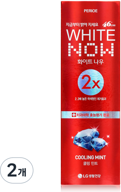 페리오 화이트나우 쿨링민트치약, 120g, 2개