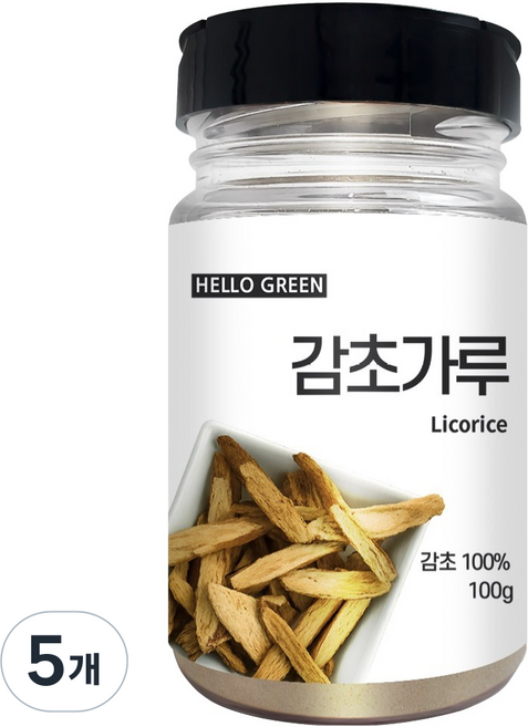 헬로우그린 프리미엄 감초 파우더 통 가루 분말, 5개, 100g