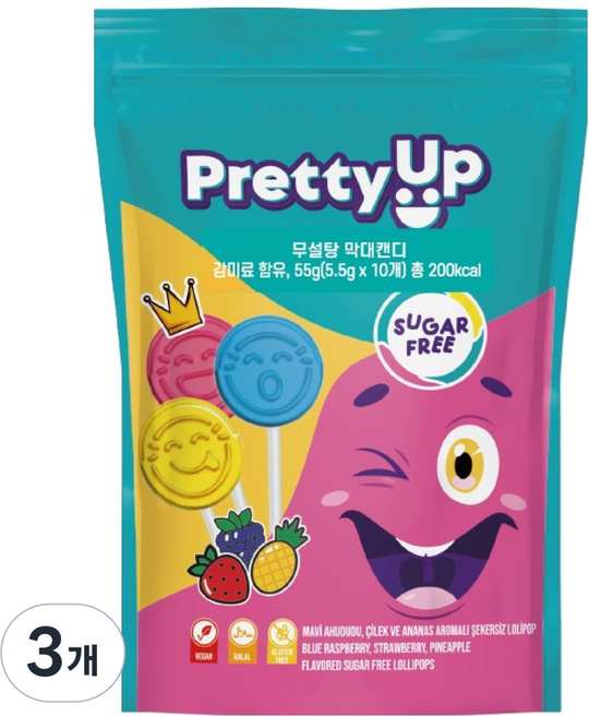 드루칸 프리티업 무설탕 막대 캔디 10p, 55g, 3개
