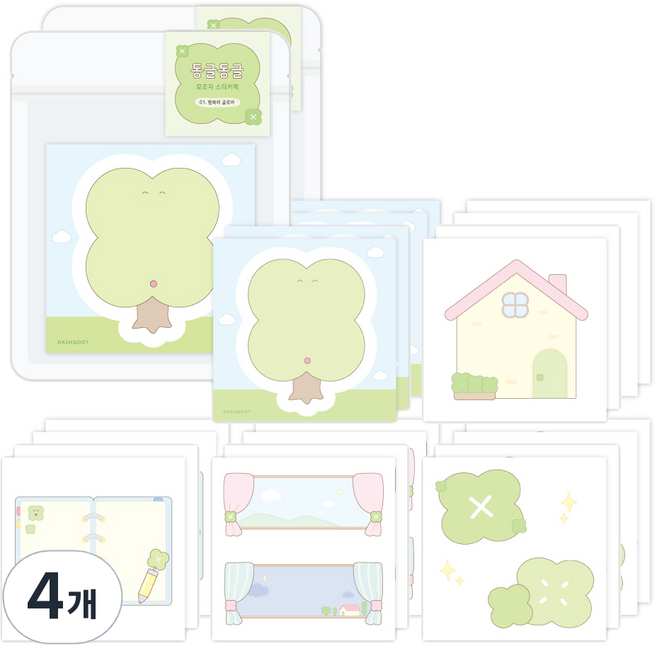 대시앤도트 동글동글 데코 모조지 스티커팩, 01 행복해 클로버, 4개