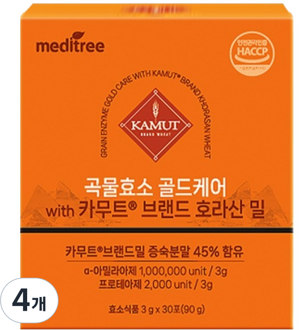 메디트리 곡물효소 골드케어 위드 카무트 브랜드 호라산밀, 90g, 4개