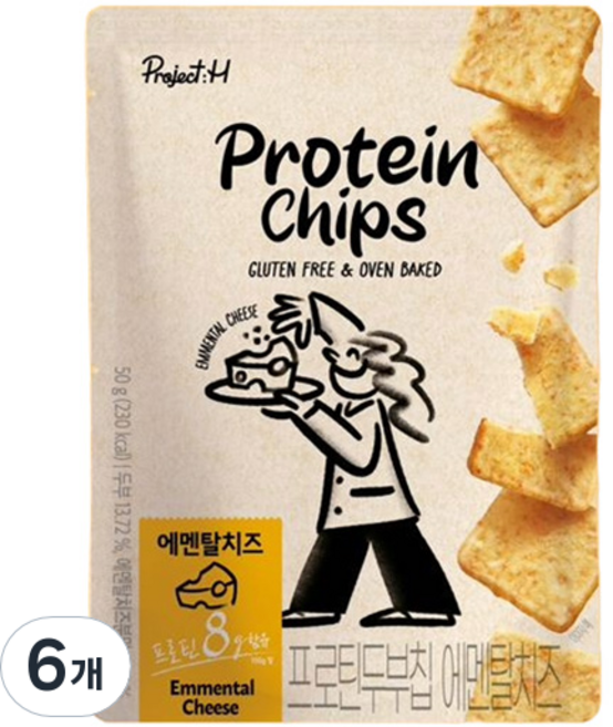 삼립 프로젝트H 에멘탈치즈 프로틴두부칩, 50g, 6개
