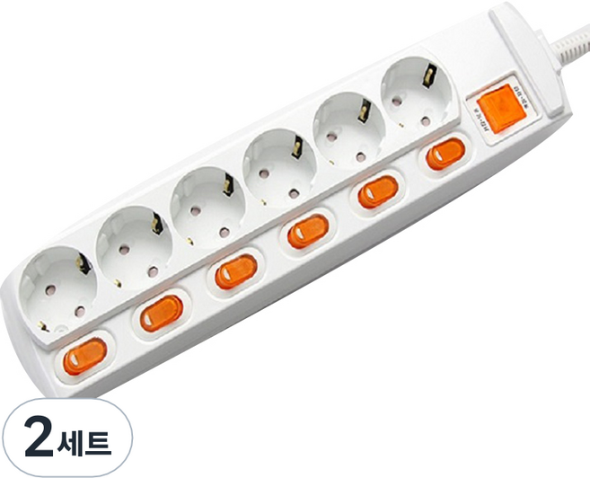 거성산업 지앤탭 개별 스위치 멀티탭 6구 GS-C16A6S + 안전커버 2개 랜덤발송 세트, 6m, 2세트