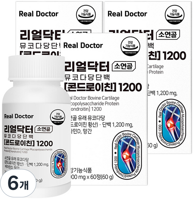 리얼닥터 소연골 콘드로이친 1200 관절 연골 뼈 비타민D 망간 영양제 60g, 60정, 6개