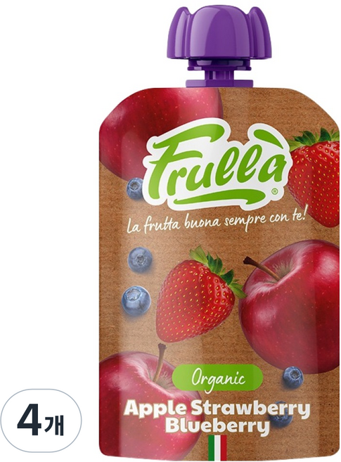 푸루라 유기농 생과일 퓨레, 100g, 4개, 혼합맛(사과/딸기/블루베리)