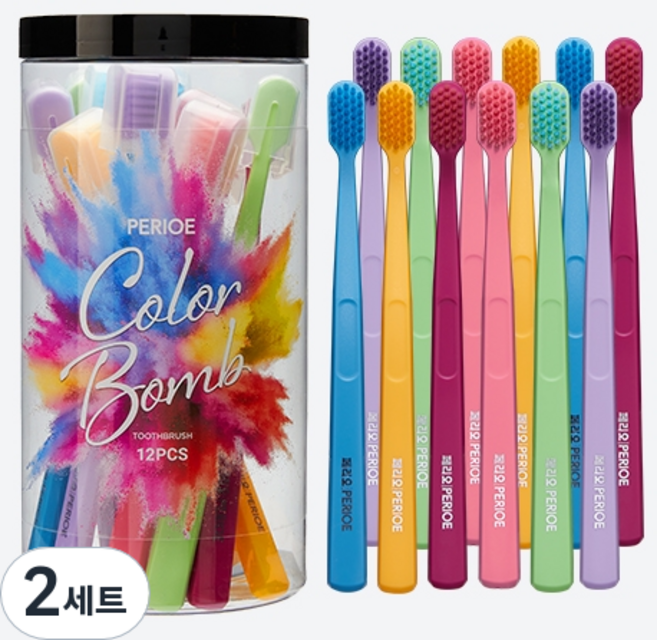 페리오 컬러밤 초극세모 칫솔 + 칫솔캡 세트, 12개입, 2세트