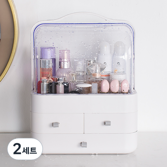 비타할로 화장품 정리함 커버형 + 교체용 손잡이, 2세트, 화이트