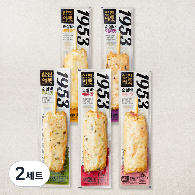 삼진어묵 1953 순살바 야채맛 80g + 오징어맛 80g + 매운맛 80g + 콰트로치즈맛 80g + 통새우맛 85g 세트, 405g, 2세트