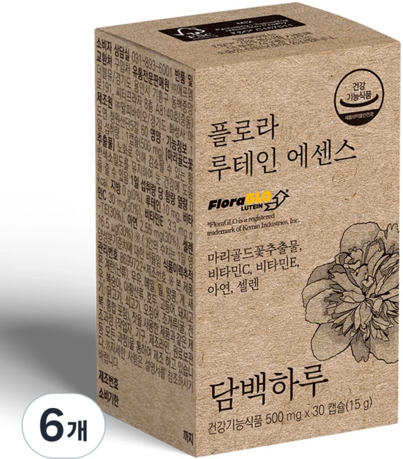 담백하루 플로라 루테인 에센스 15g, 30정, 6개 - 쿠팡