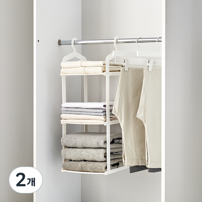카니카니 걸이형 3단 옷선반, 화이트, 2개