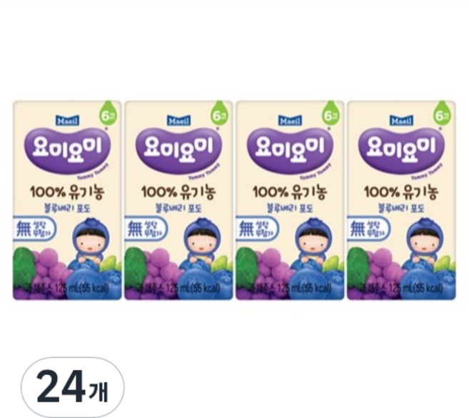 요미요미 100% 유기농 블루베리 포도, 125ml, 24개