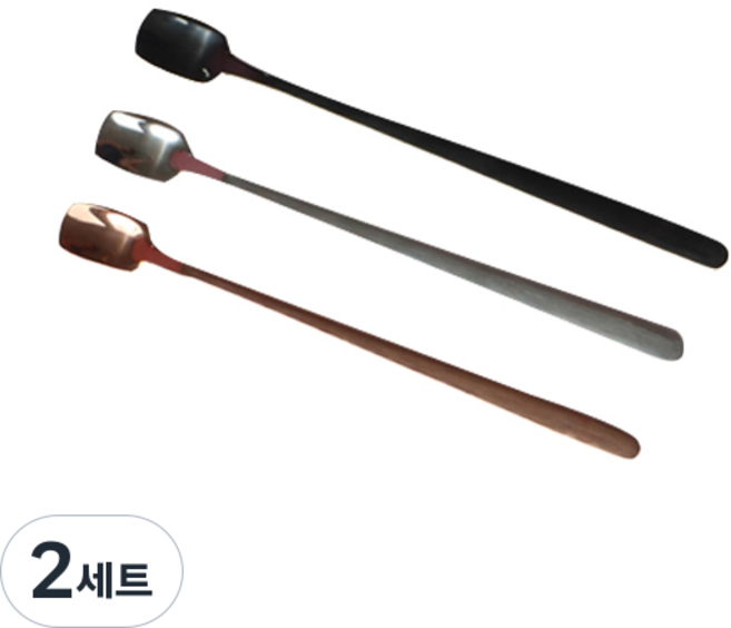 HAILY 스테인레스 스퀘어 티스푼 앤 머들러 숏핸들 3종 세트, 블랙메탈 + 실버메탈 + 로즈골드메탈, 2세트