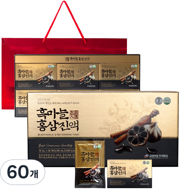 고려인삼 흑마늘홍삼진액 + 쇼핑백, 70ml, 60개