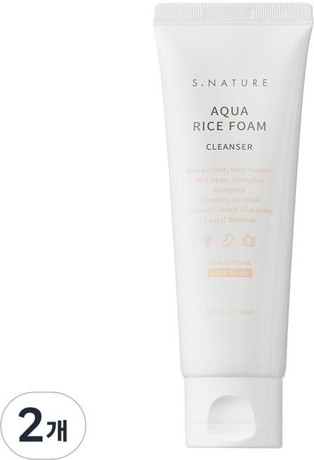 에스네이처 아쿠아 라이스 약산성 클렌징폼, 80ml, 2개