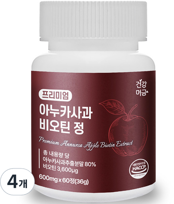 건강머금 아누카 사과 추출 분말 맥주효모 비오틴 정 60p, 36g, 4개