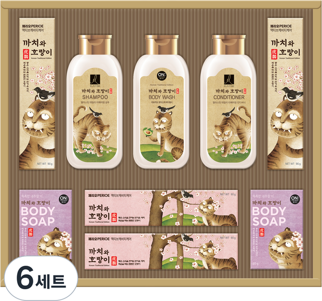 LG생활건강 선물세트 까치와 호랑이 P호 A3 + 쇼핑백, 6세트