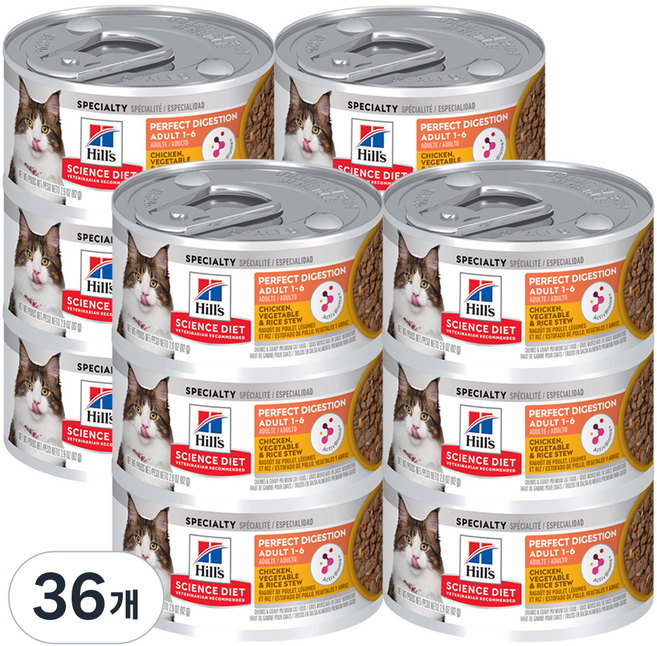 힐스 고양이 어덜트 퍼펙트 다이제스천 치킨 야채 스튜 사료, 닭, 82g, 36개