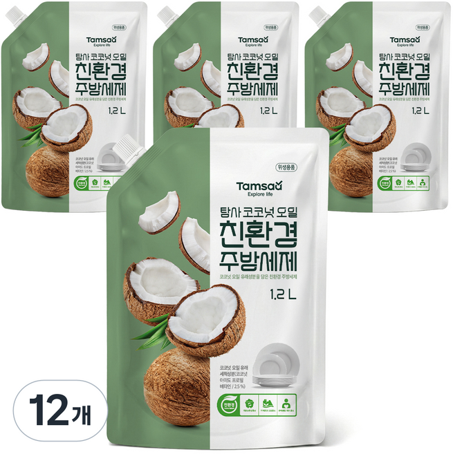 Tamsaa 椰子油環保廚房洗潔精, 12個, 1.2L