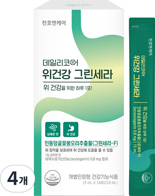 천호엔케어 데일리코어 위건강 그린세라 14p, 210ml, 4개