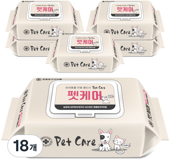 펫케어 반려동물 안심 물티슈, 60개입, 18개