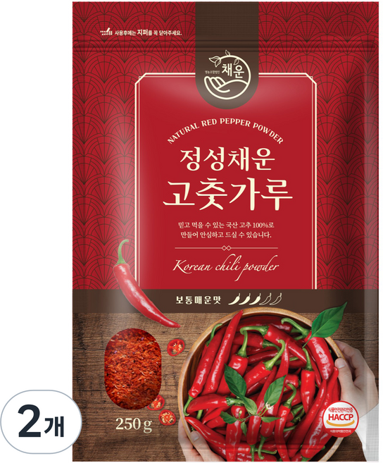 채운 정성채운 국산 고춧가루 보통매운맛, 250g, 2개
