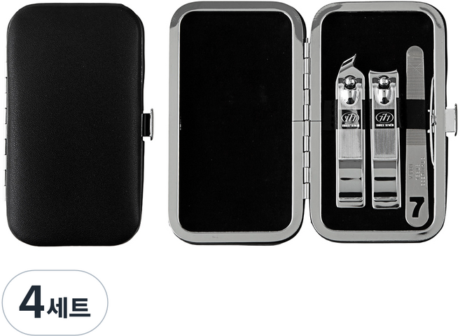 777 휴대용 여행용 손톱깎이 3p 세트 KR-351C, 은장 블랙, 4세트