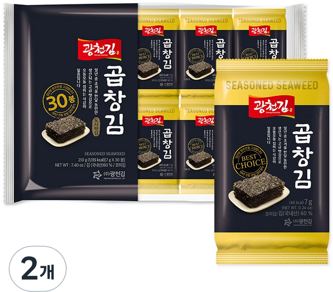 광천김 프리미엄 곱창 도시락김 30봉, 210g, 2개