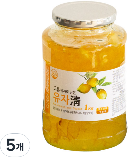 딜리프 고흥유자로 담은 유자청, 1kg, 1개, 5개