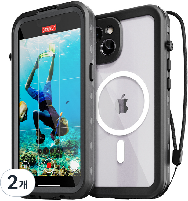 신지모루 맥세이프 풀커버 360도 워터락 방수케이스 핸드폰 방수팩, 아이폰 14, 2개