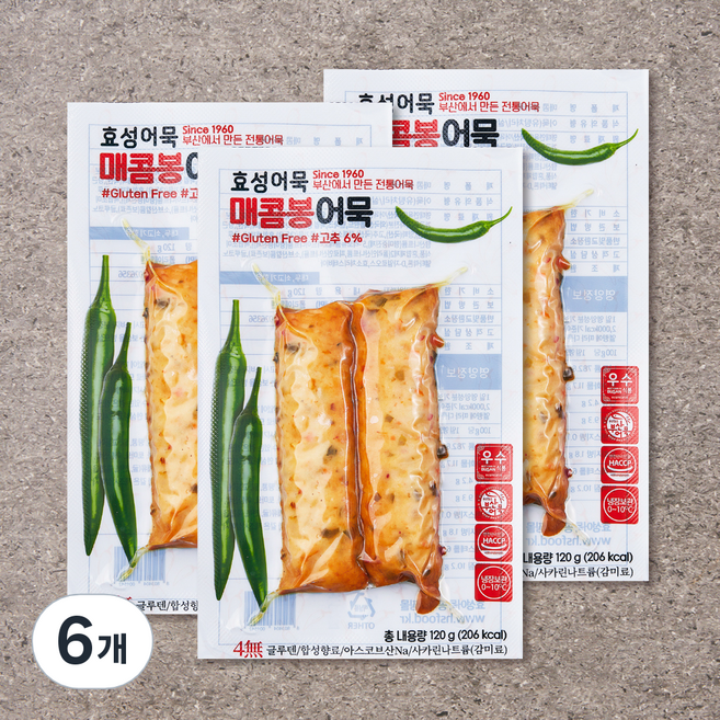효성어묵 매콤 봉어묵, 120g, 6개