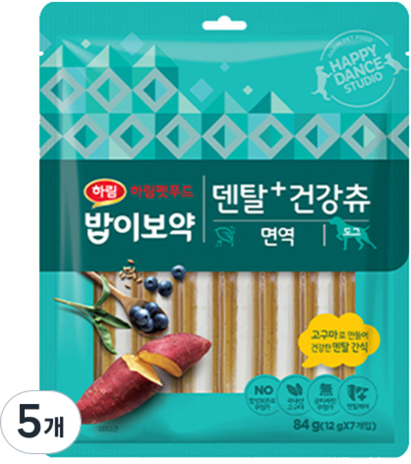 하림펫푸드밥이보약 강아지 덴탈플러스 건강츄 면역 7p, 84g, 5개, 고구마맛