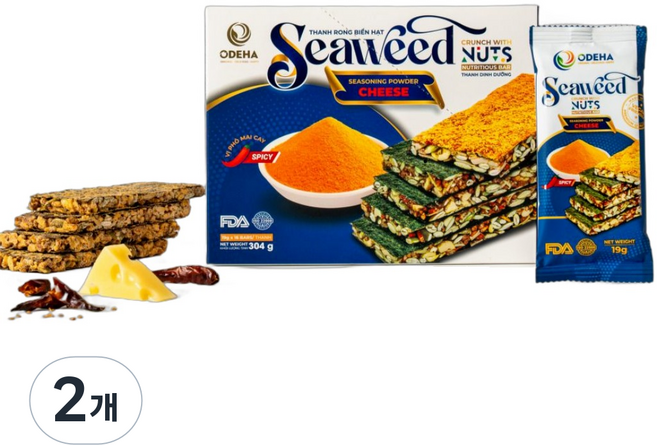 ODEHA 바사삭 김견과 스낵 매운치즈맛 16p, 304g, 2개