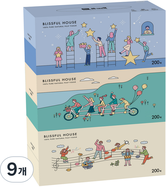 복이많은집 미용티슈 200매 2겹, 1개입, 9개