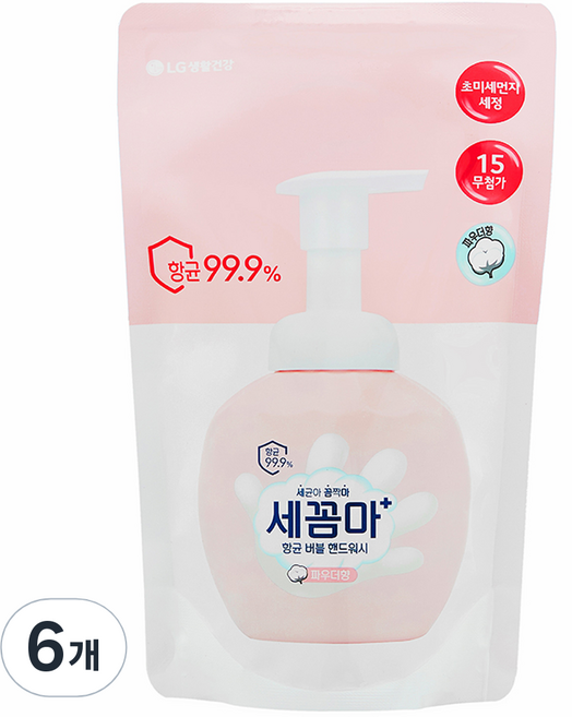 세균아꼼짝마 항균 버블 핸드워시 파우더향 리필, 200ml, 6개