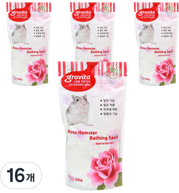 그로비타 소동물 목욕모래 장미향, 550g, 16개