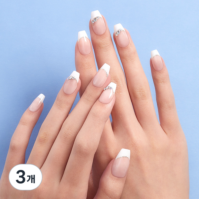 데싱디바 매직프레스 프렌치 채플릿 네일팁, 3개, 화이트
