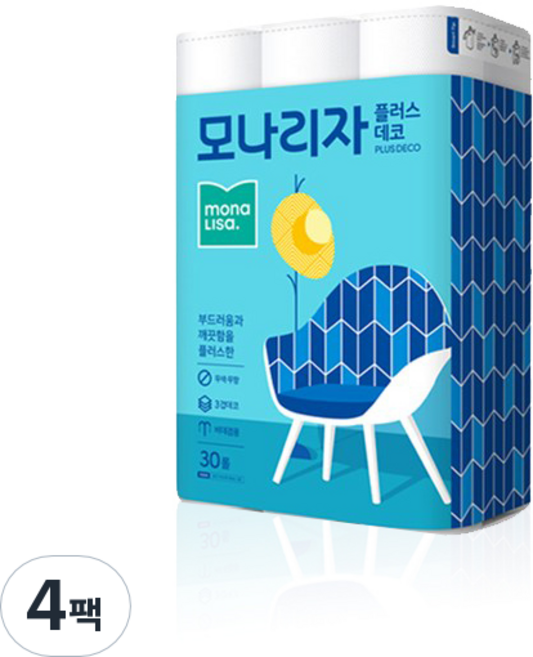 모나리자 플러스 데코 화장지 27m, 30롤, 4개