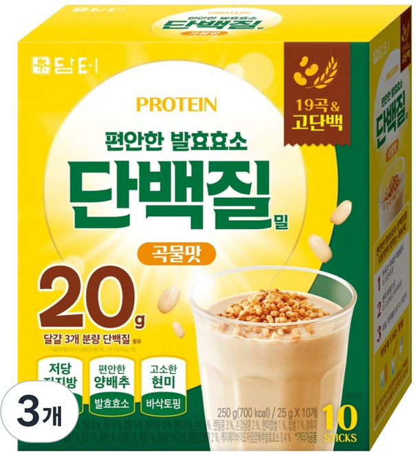 담터 편안한 발효효소 단백질밀 곡물맛, 250g, 3개