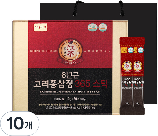 정원삼 6년근 고려홍삼정 365 스틱 선물세트 + 쇼핑백, 300g, 10개