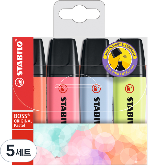 STABILO 思筆樂 BOSS 原創粉彩螢光筆 B套組, 4色, 5套
