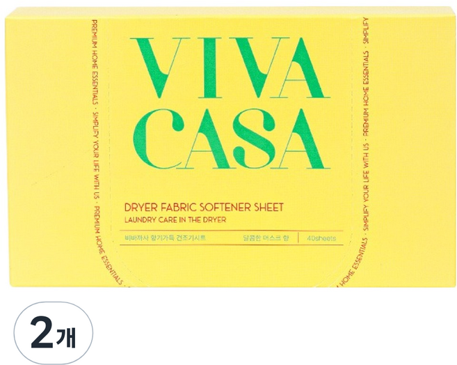 비바까사 건조기용 드라이 시트 섬유유연제 본품, 40개입, 2개
